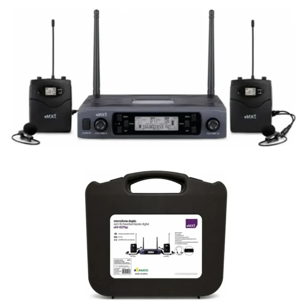 Microfone Sem fio Duplo Headset Lapela digital UHF-527BP Profissional