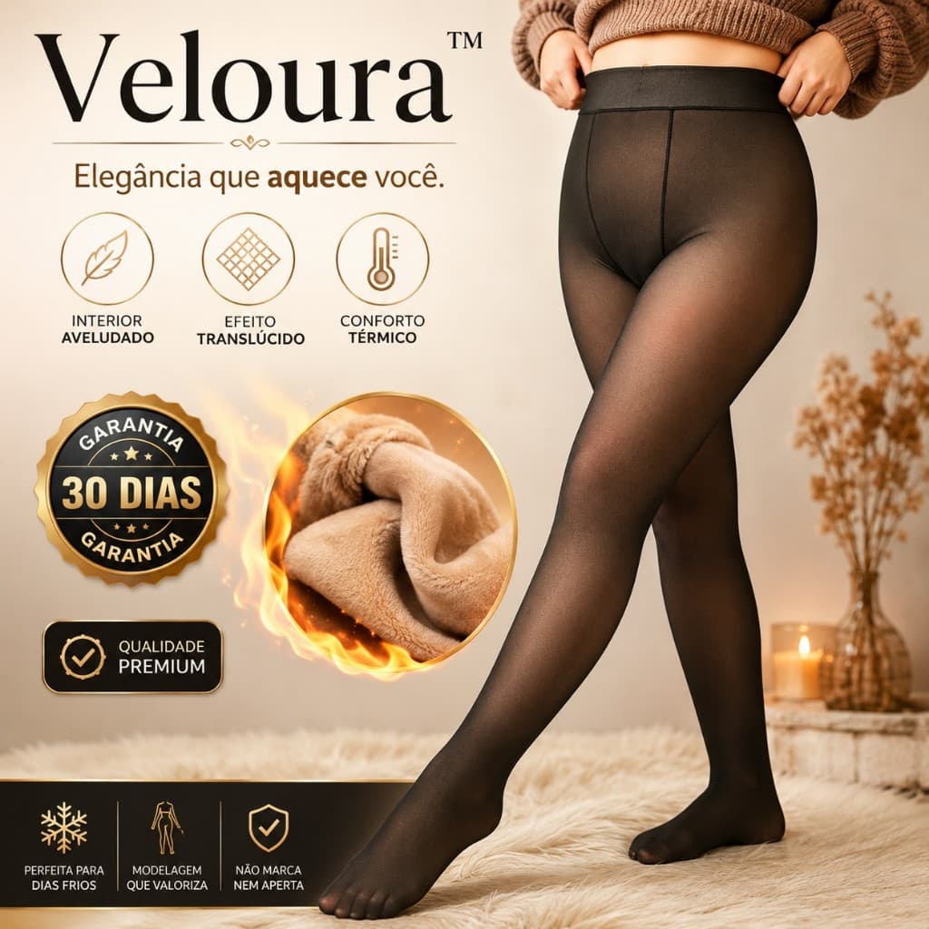 Calça Térmica Feminina Translúcida Aveludada Forrada Inverno Efeito Meia-Calça Veloura™