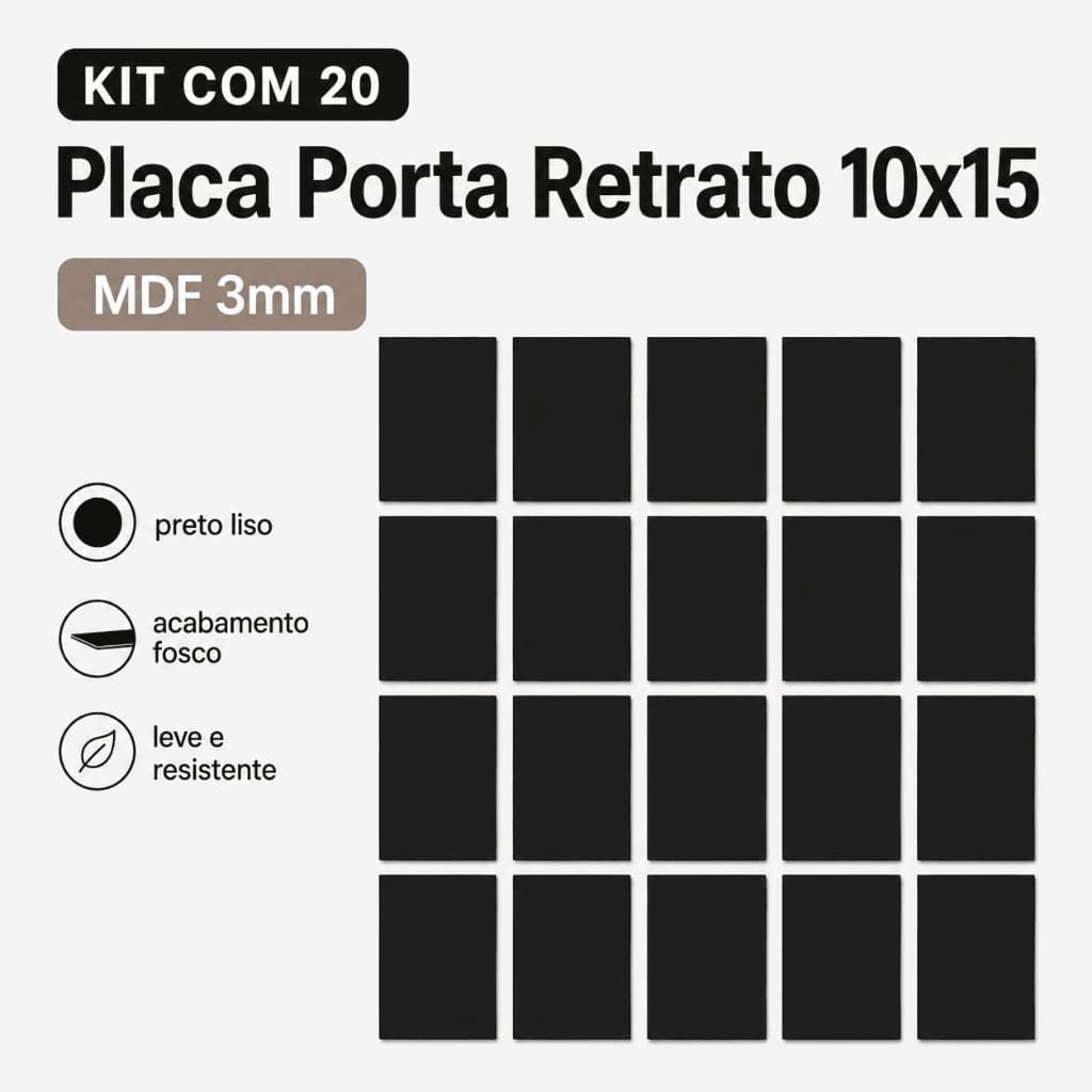 Placa MDF Preta 10x15 para Porta Retrato Kit com 5 10 20 ou 50 Peças para Personalização e Lembrancinhas