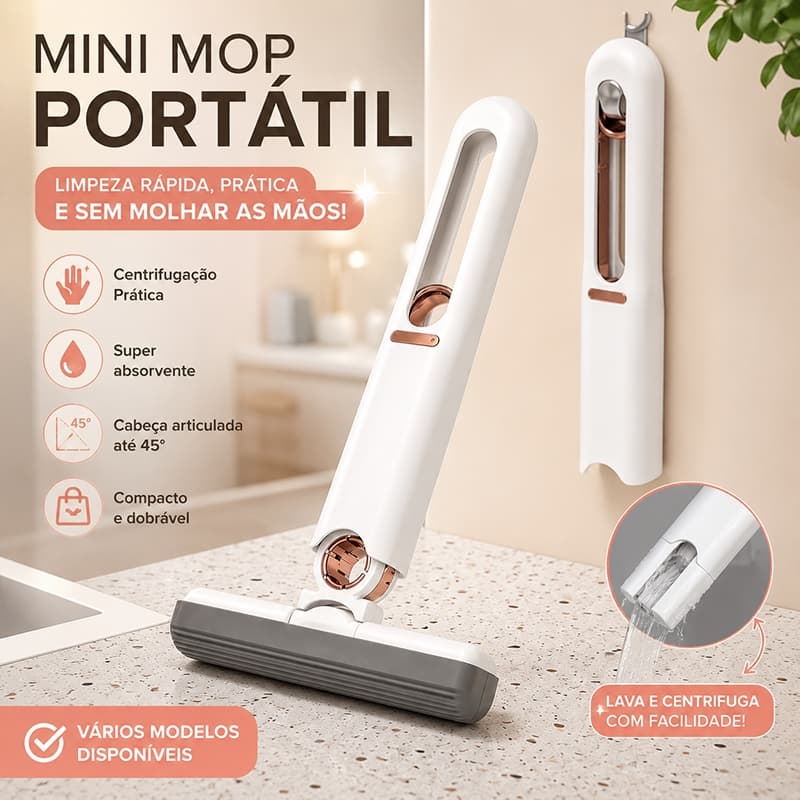 Mini Mop Portátil Multiuso para Bancadas Azulejos Espelhos Vidros e Móveis