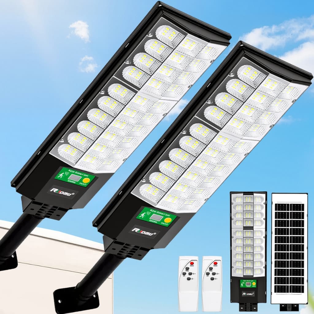 Kit 2 Luminária Poste Solar 1000W/900W/800W Luz LED Com Sensor Iluminação Externa