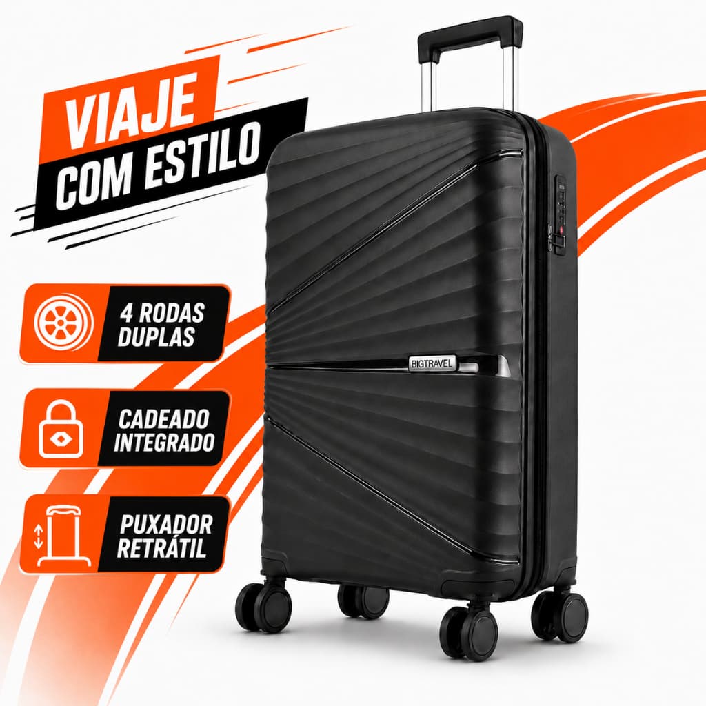 Mala Viagem 10KG Polipropileno Cadeado TSA Porta USB/C Porta copo Rodinha dupla Puxador Alça