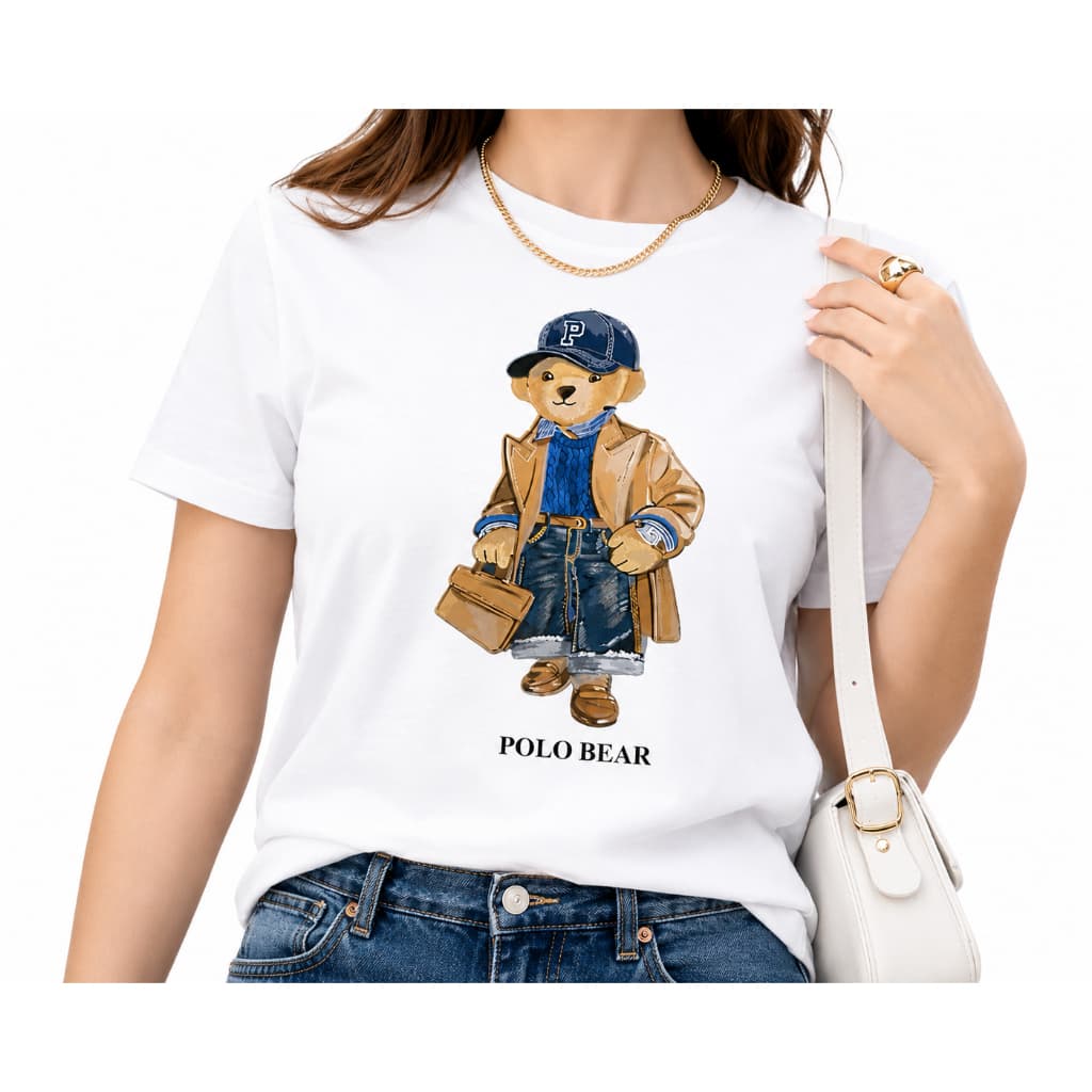 Camiseta Feminina Urso Polo Estampa Premium Algodão Casual Confortável TendêncI Promoção urso