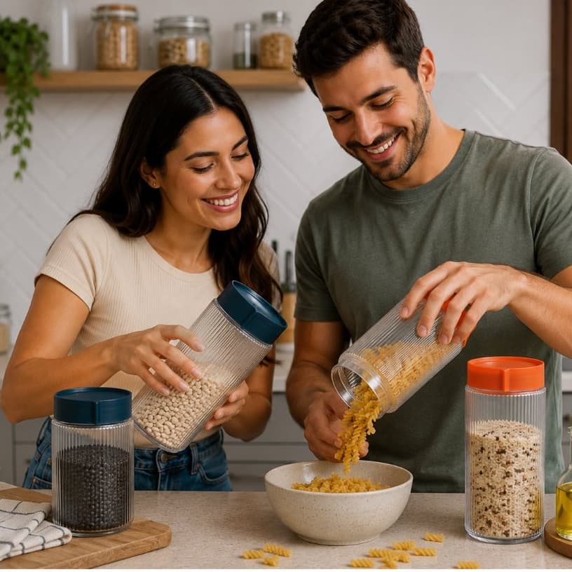 Conjunto 4 Potes Redondos de Vidro com Tampa Ideal para Armazenar Alimentos Pote Grande: 1 Litro / Pote Pequeno: 500 ML