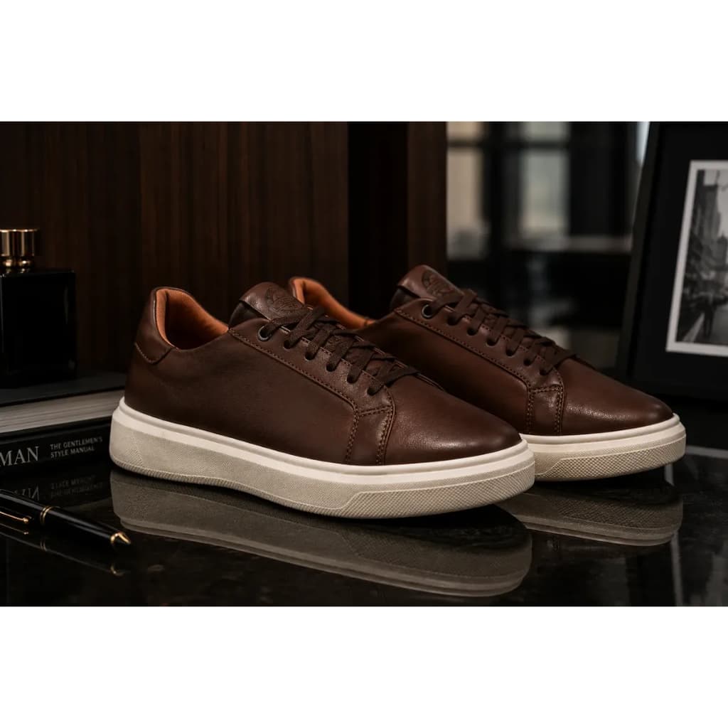 Sapato Masculino Tênis Sapatênis Café Casual Conforto Estilo Original Urbanzi Couro Sintético Skatista Gym Academia