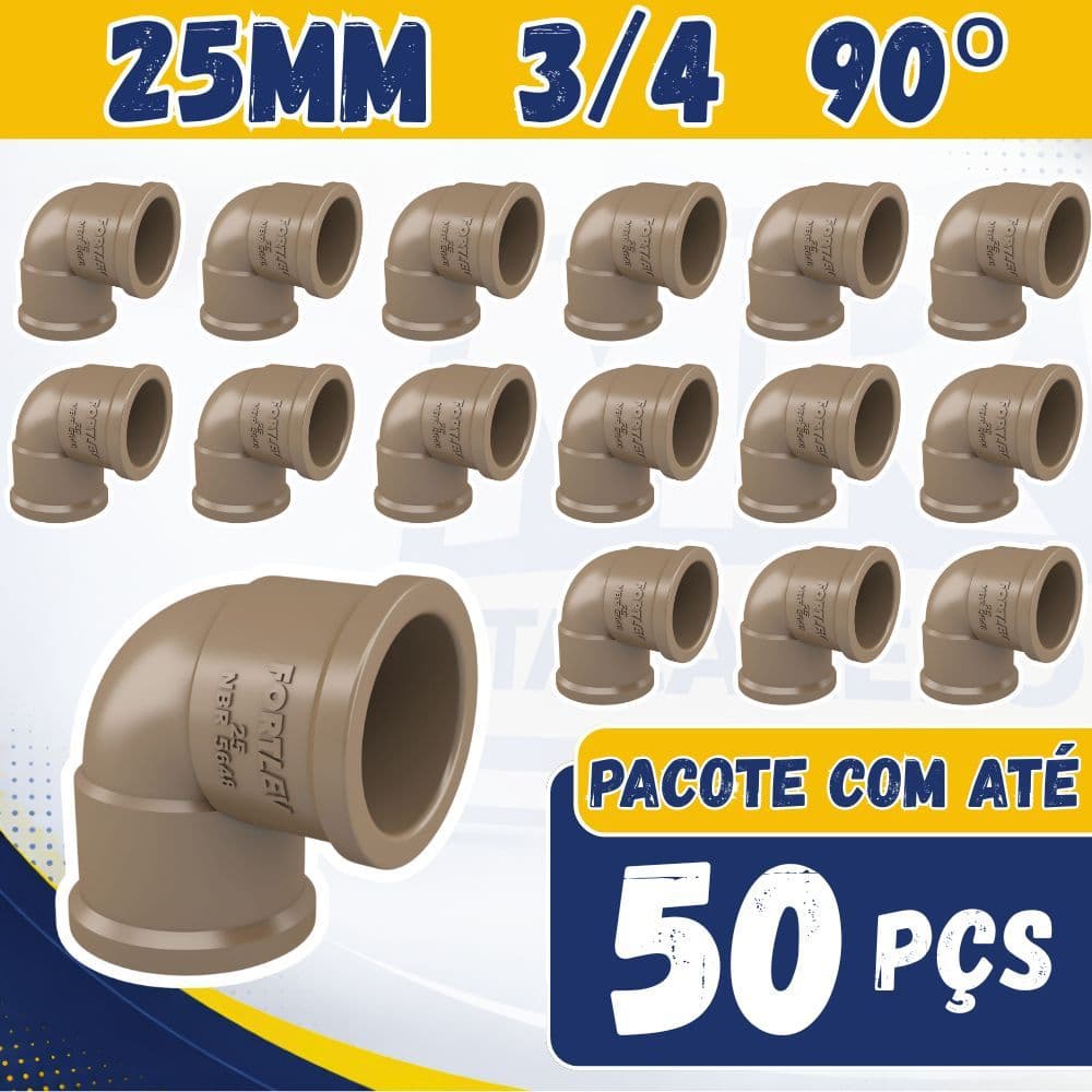 Kit Joelho 25mm Cotovelo 25mm 3/4 90 Graus Soldável Conexão Hidráulica 10, 25 e 50 Unidades