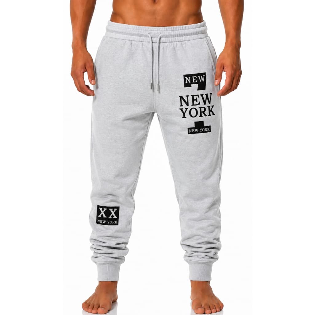 Calça Moletom Masculina Jogger New York Estampada Slim Punho Academia Treino Inverno Flanelada Casual