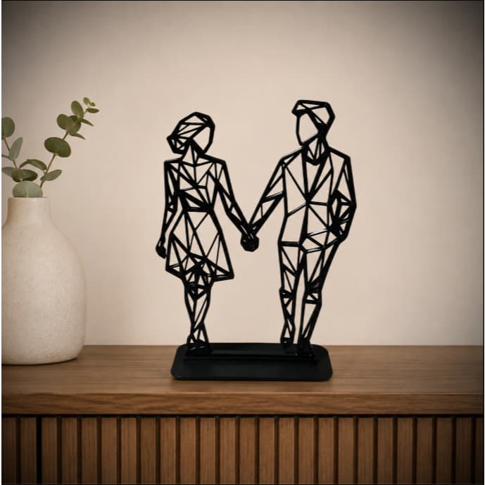Enfeite Casal Geométrico Decorativo – Escultura Moderna para Sala ou Quarto | Presente Romântico