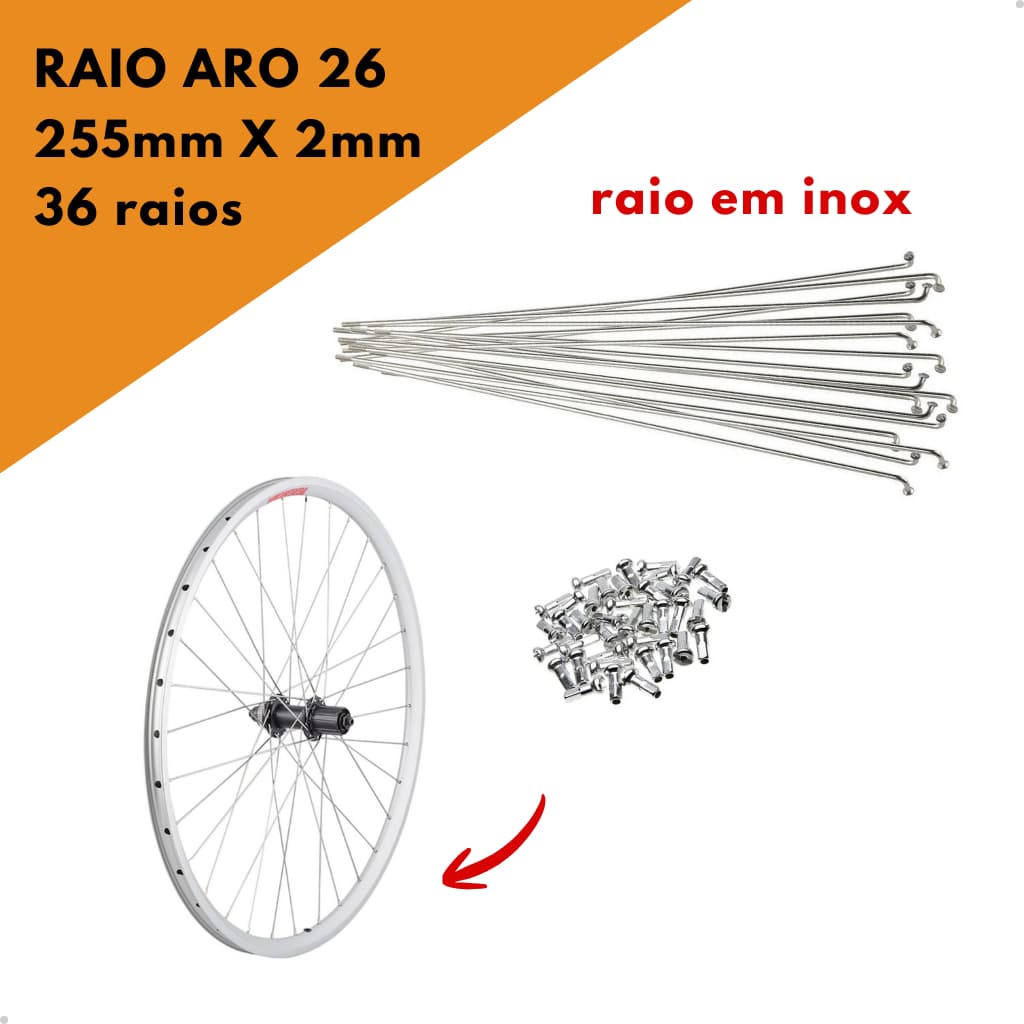 Raio Inox Bike Aro 26 Mtb Enduro 255mm X 2mm 36 Raios Polido