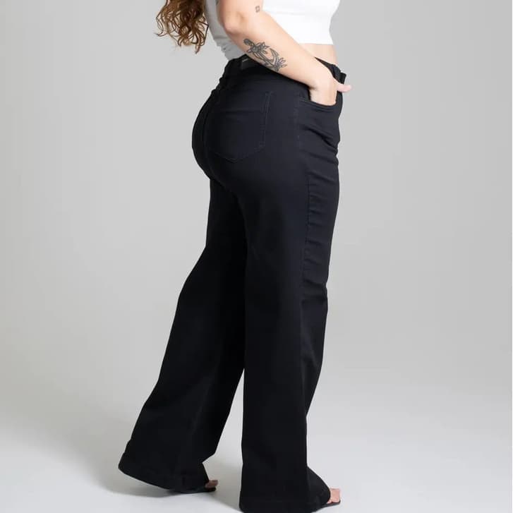 Calça Sawary Plus Size Wide Leg Lycra Preta - 277207