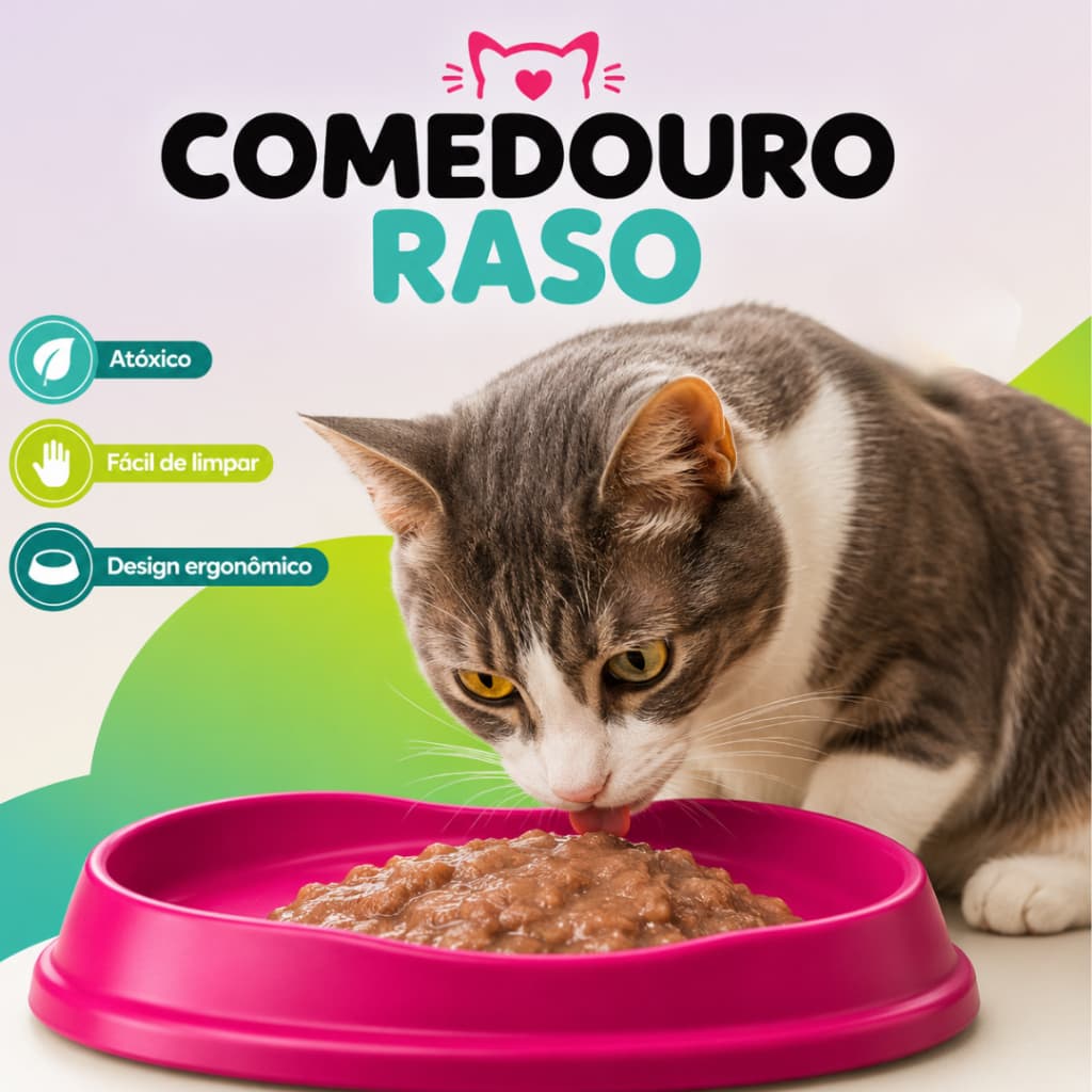 Comedouro Raso para Gatos Antiestresse Antiderrapante para Sachê Ração Úmida e Alimentação Natural 300ml
