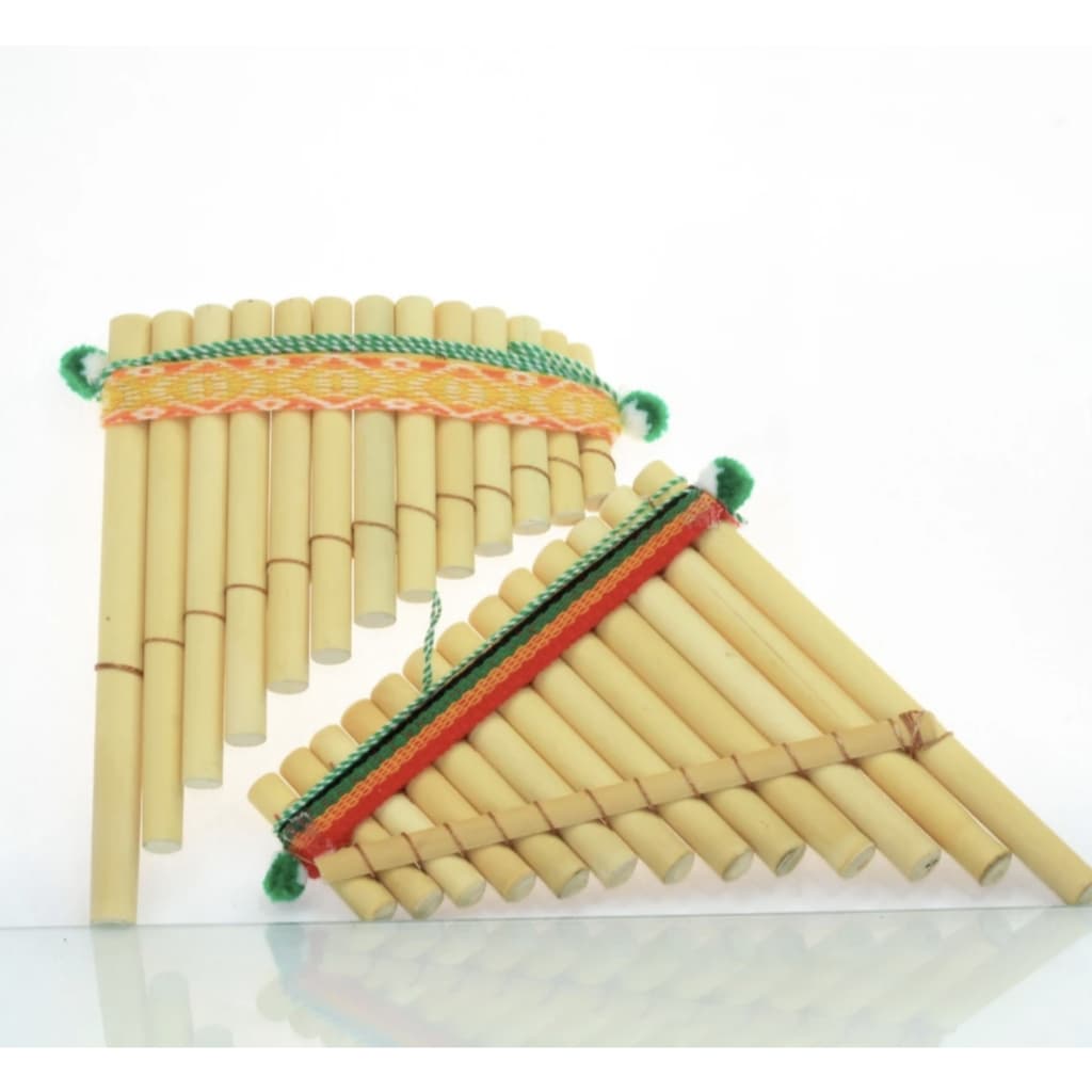 Kit com 2 Flautas Pan Peruanas Artesanais em Bambu – Reta e Encurvada | Instrumento Musical Andino