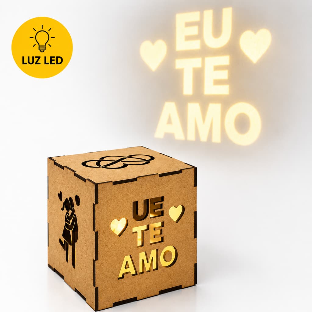 Caixa Luminária MDF Led Presente Criativo Namoro Proposta Cubo Box Lightbox Abajur Casal Namorados