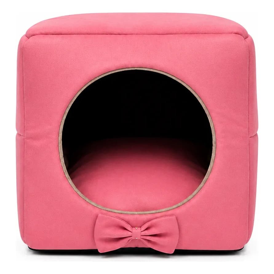 Cama Toca Suede 2 Em 1 Dobrável Iglu Grande Para Pet Rosa