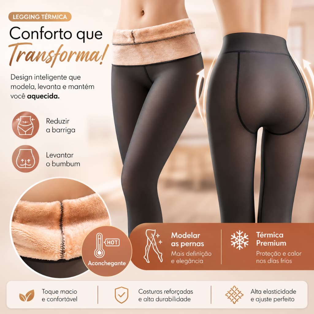 Meia Calça Proteção Térmica Translúcida Aveludada Peluciada Feminina Inverno Frio Versátil Preta ❄️