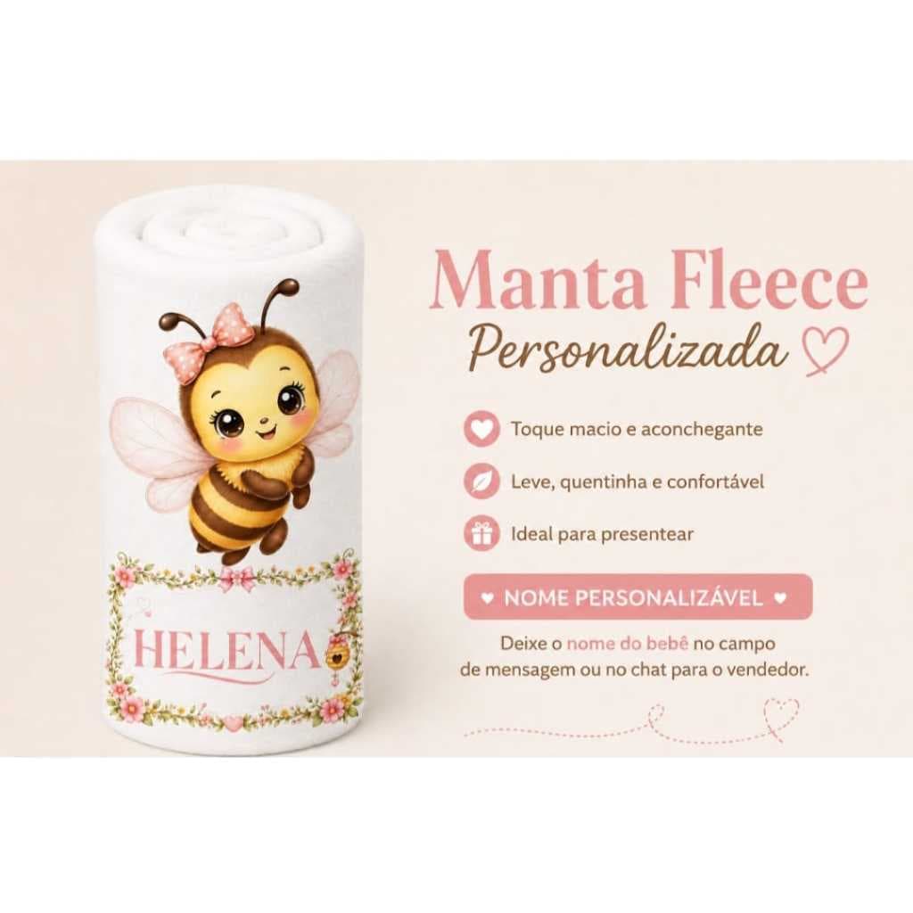 Manta Fleece P/ Bebê Personalizado com Nome Menino/Menina Mantinha Ultra Soft Felpudo Fofinho Infantil