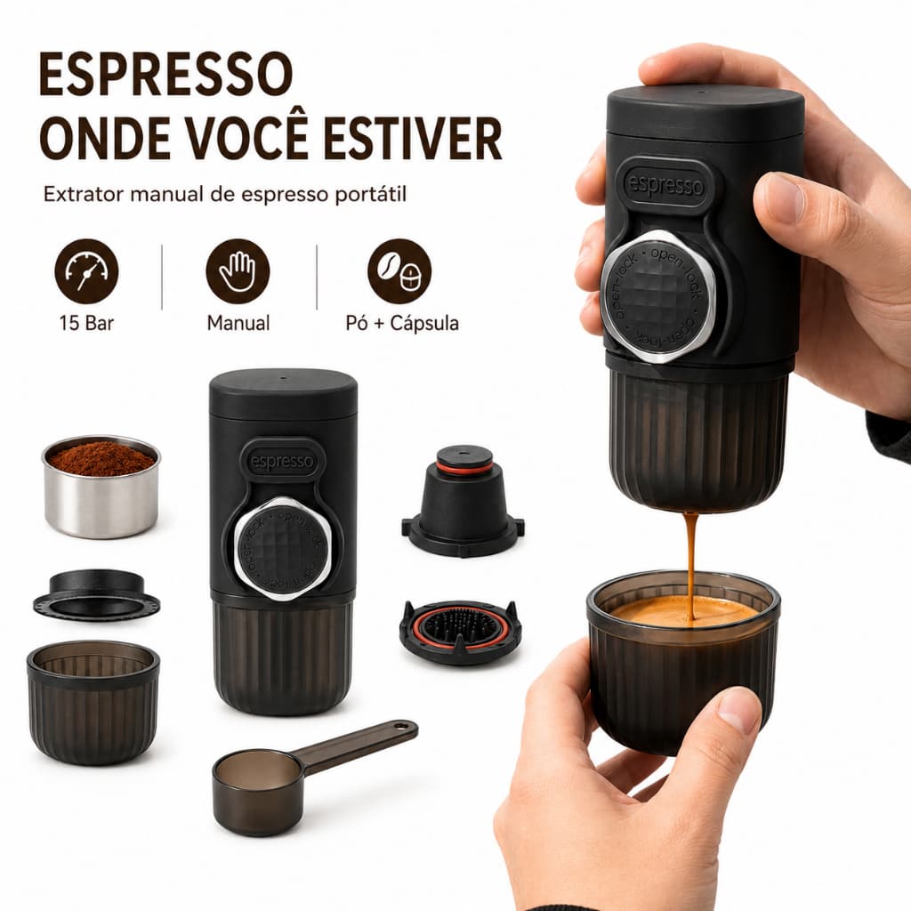 Cafeteira Portátil Espresso Manual Compacta para Café em Viagem, Camping e Escritório
