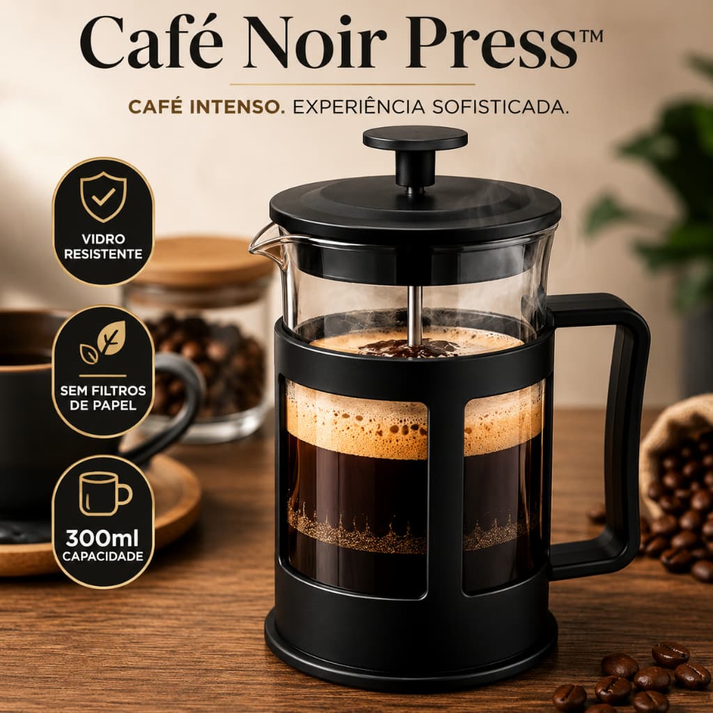 Cafeteira Francesa 300ml Prensa Francesa de Vidro Café Manual com  Filtro Reutilizável Preta Gourmet