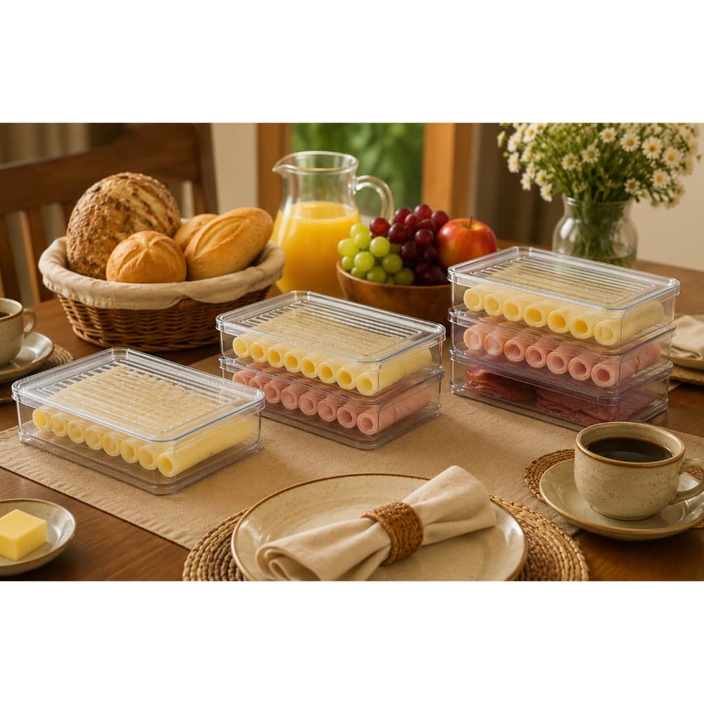 Kit 2 Porta Frios Presunto Queijo Acrílico Resistente Com Tampa Hermético Empilhável Cozinha Geladeira