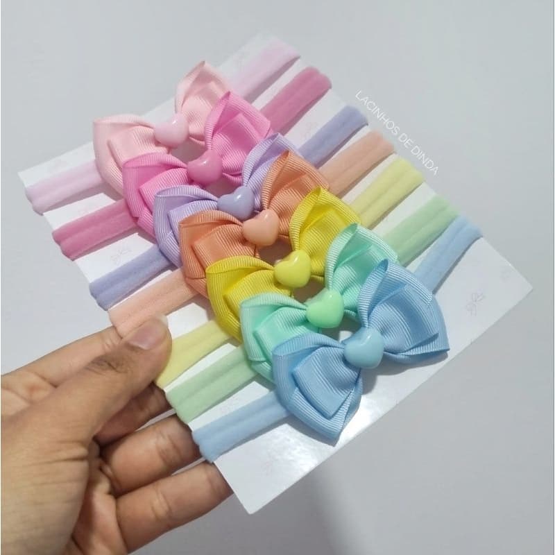 Kit 3 Laços na Faixinha Bebê Menina | Faixa de Cabelo Infantil | Lacinho Recém-Nascida | Acessório para Bebê Delicado