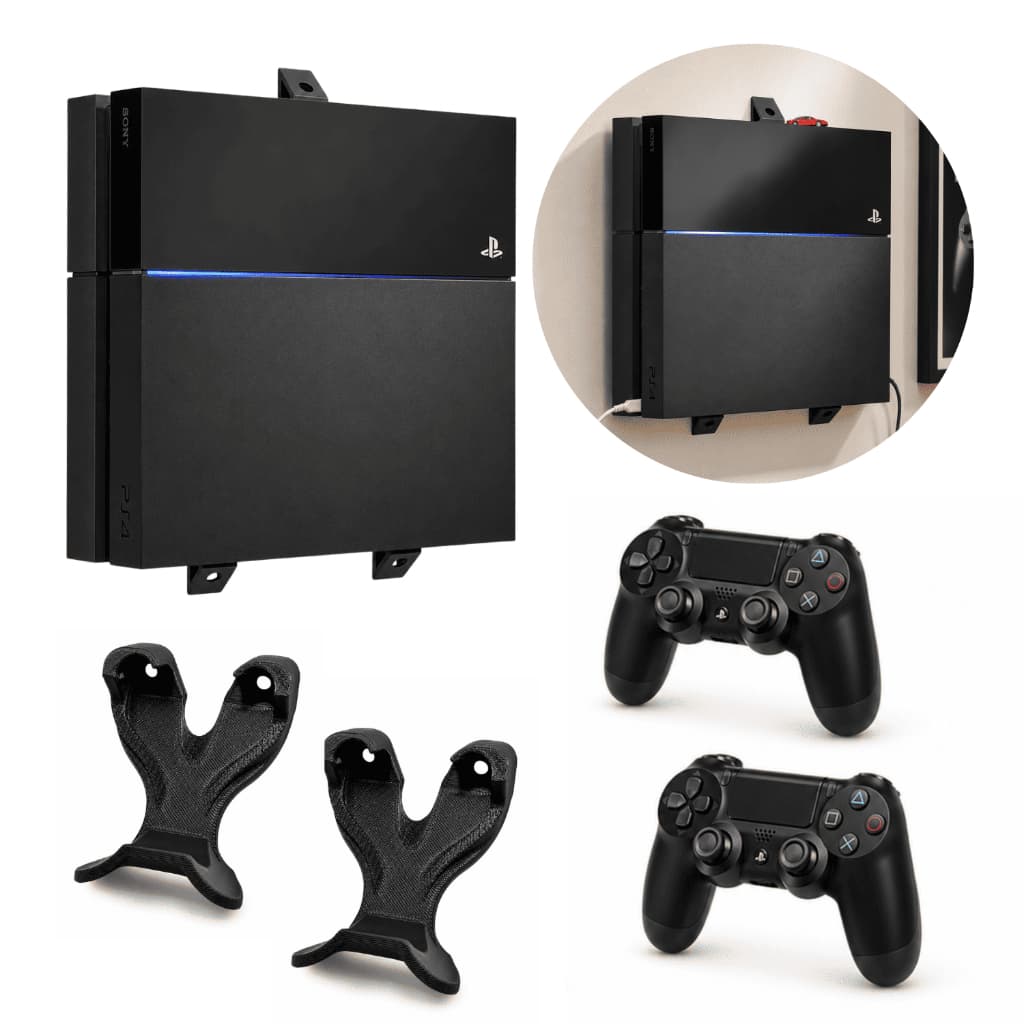 Kit de Suportes De Parede Para Console Playstation 4 FAT e 2 Suportes Para Controles PS4