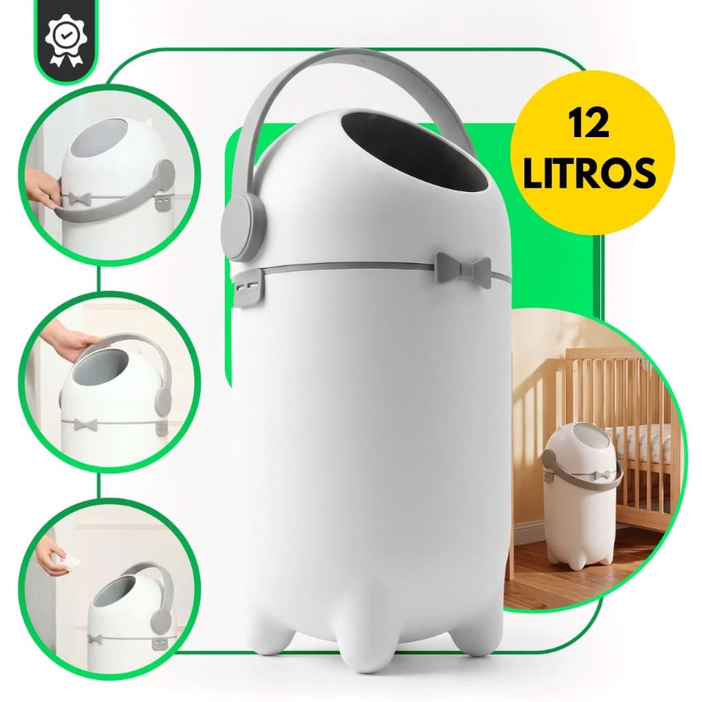 Lixeira Antiodor 12 Litros com Tampa Basculante 50cm Compacta para Banheiro Cozinha Quarto Escritório Fraldas Anti odor