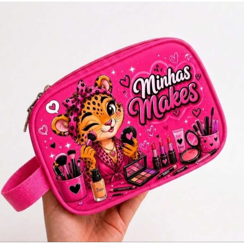 Necessaire Grande Maquiagem Dia a Dia ou Viagem | Bolsinha Porta Make Feminina Oncinha Fofa Organizador de Cosméticos