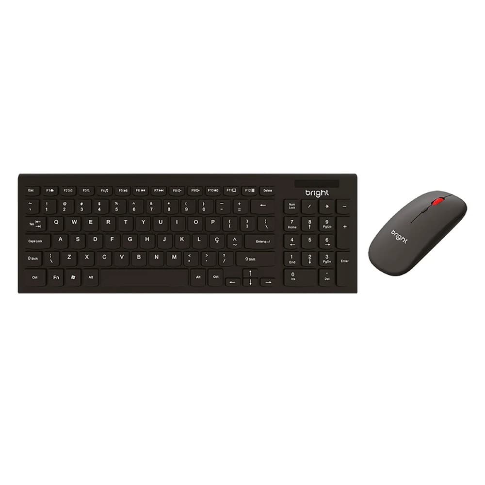 Combo Teclado E Mouse Bright Office Slim Preto Compacto Wireless Usb Sem Fio ABNT2