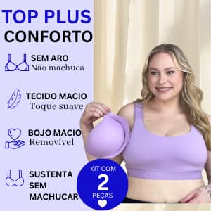 Kit 2 Top Plus Size Feminino com Bojo Removível Sem Aro Sustentação Confortável Academia Dia a Dia