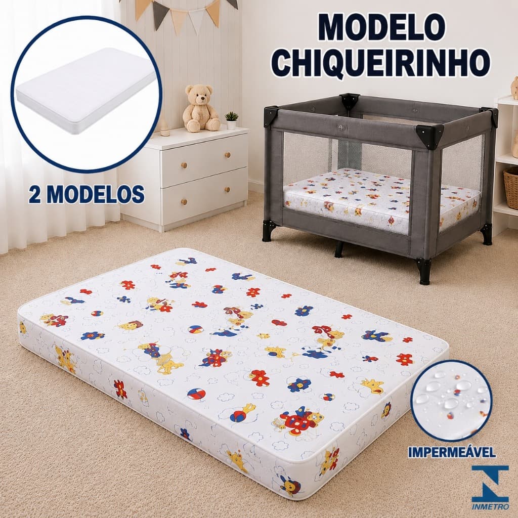 Colchão Chiqueirinho Moisés Berço 100x70x10 Impermeável Espuma D18 Anti Alérgico Confortável Bebê Infantil Baby