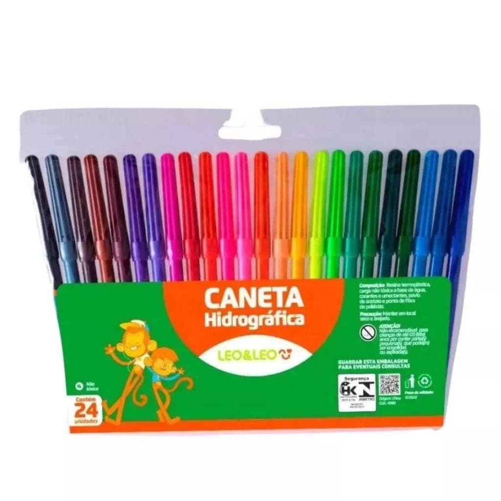 Canetinha Hidrográfica Leo&Leo 12 24 Cores Estojo Hidrocor Escolar Material Escolar Volta às Aulas infantil colorir