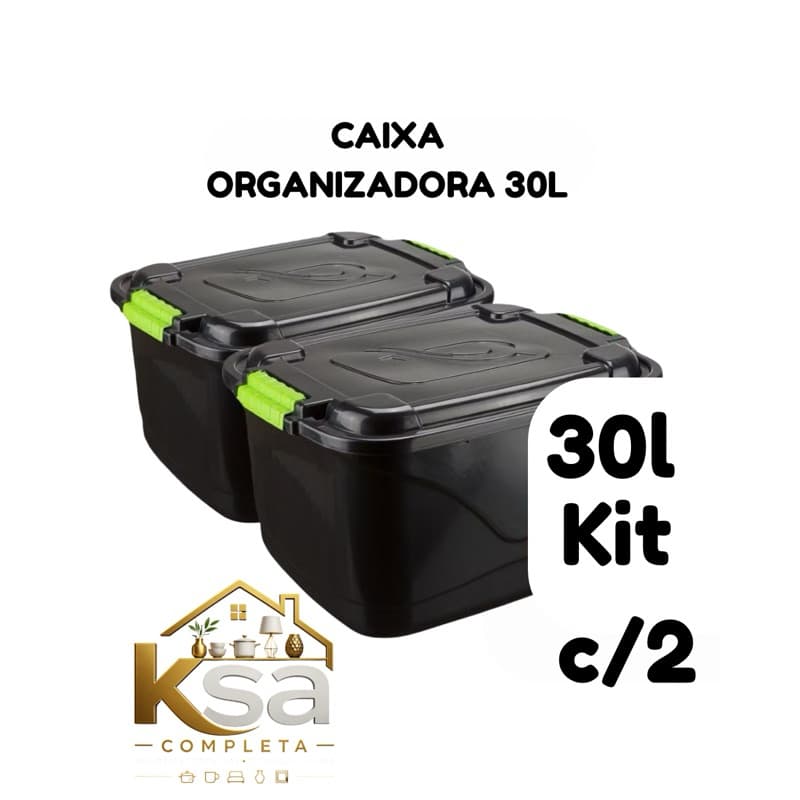 kit 2 caixas organizadoras 30 litros com travas click