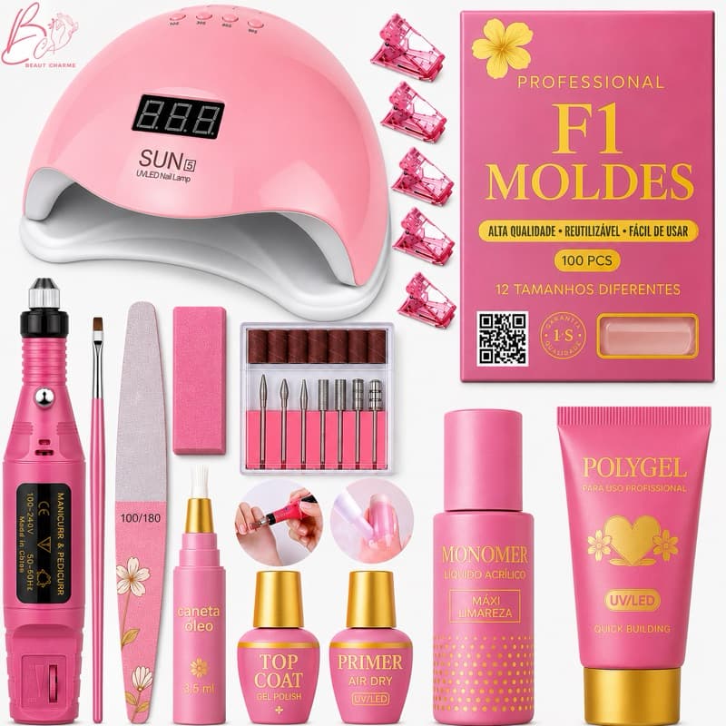 Kit Unha de Gel Manicure Alongamento De Unhas Polygel Lixadeira Caneta Elétrica Oleo Cabine Estufa Led UV Sun 5