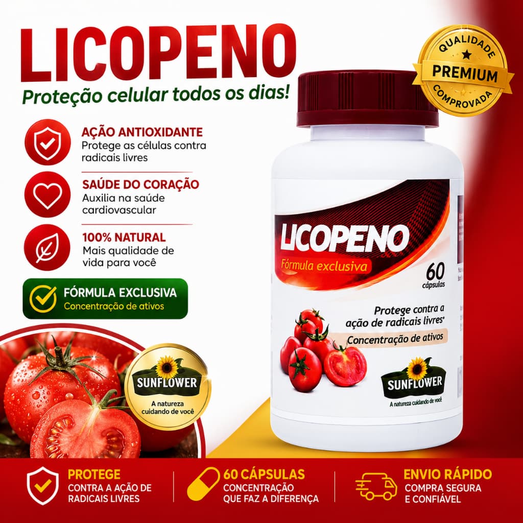 Licopeno 5mg Suplemento Antioxidante 60 Cápsulas Sunflower Original