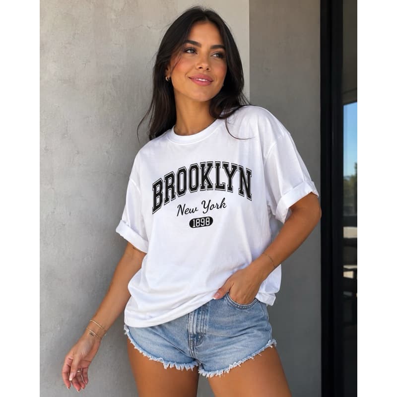 Camiseta Feminina Brooklyn New York Estampada 100% Algodão Casual Manga Curta