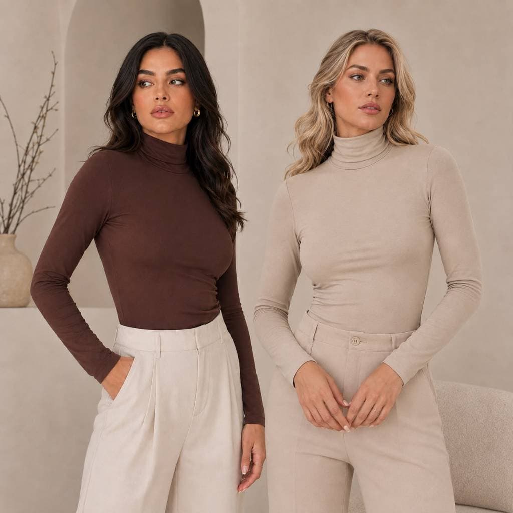 Blusa Feminina Cacharrel Manga Longa Gola Alta Suplex Justa Confortável Básica Outono Inverno