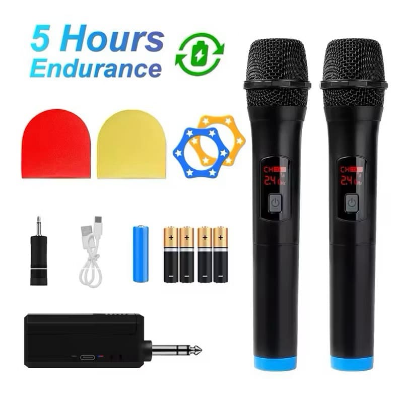 2 Em 1 UHF Microfone Sem Fio Dual Karaoke para Festa, Casamento, Igreja, Apresentação, Palestra, Show