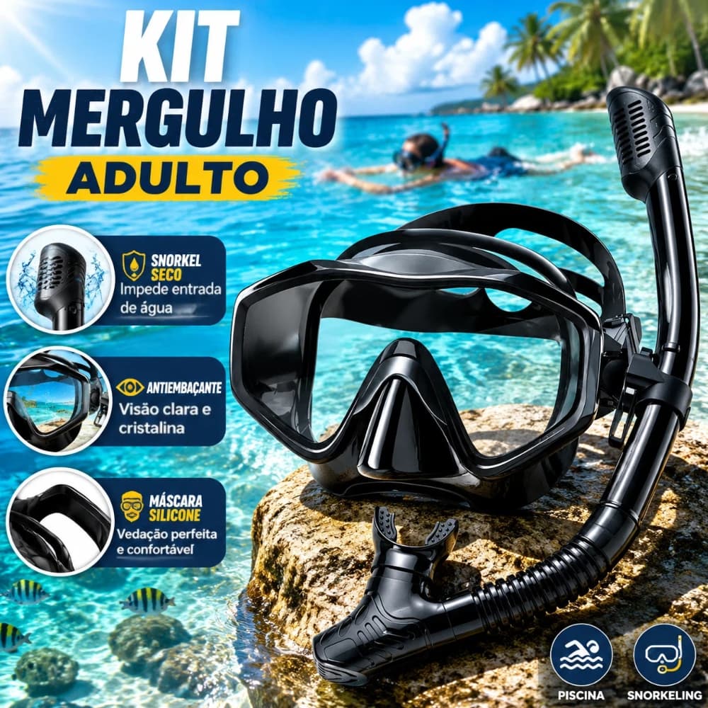 Equipamento de mergulho com snorkel para adultos Conjunto de máscara com snorkel seco Óculos de natação