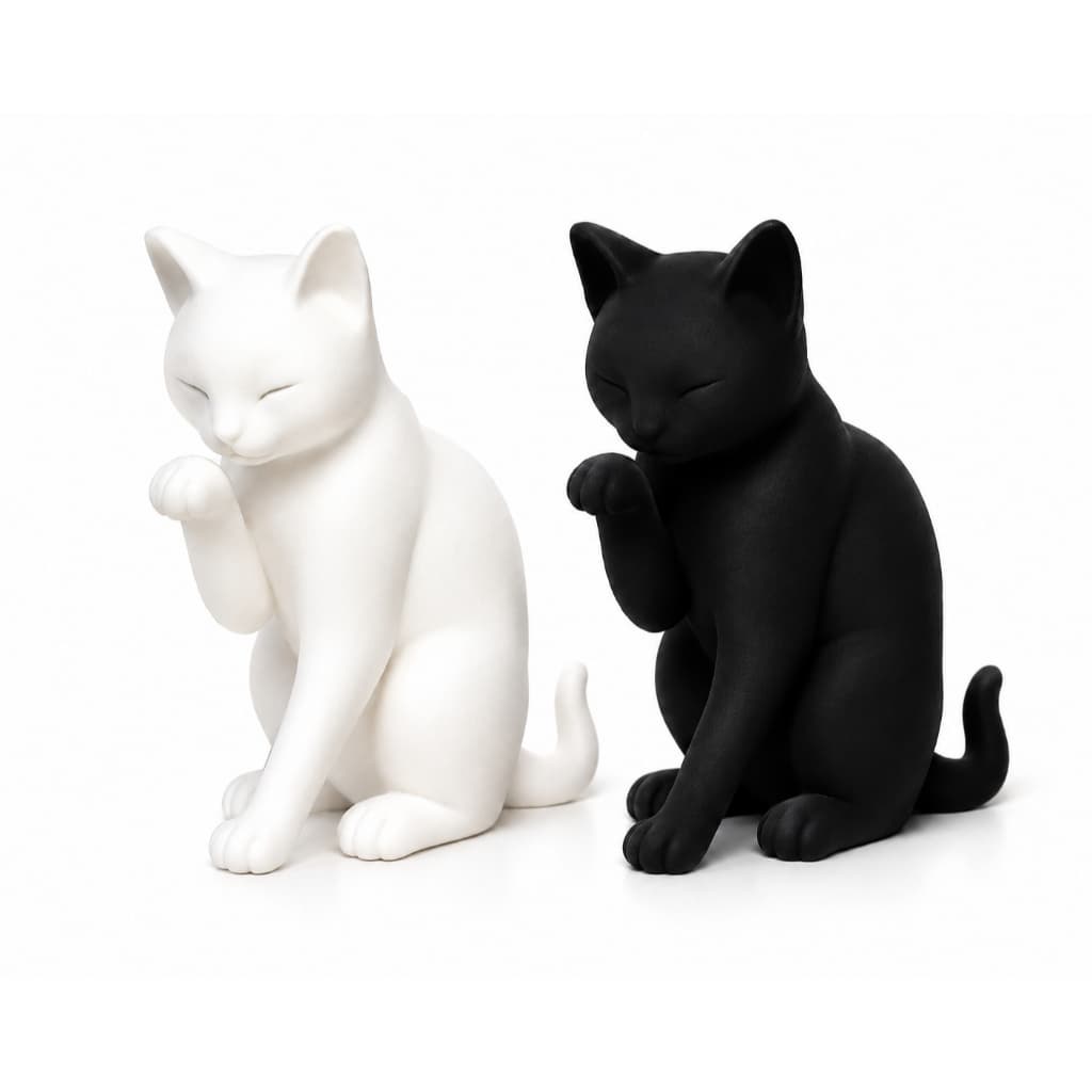 Gato fofo lambendo a pata decorativo branco ou preto 3d Minimalista para sua decoração