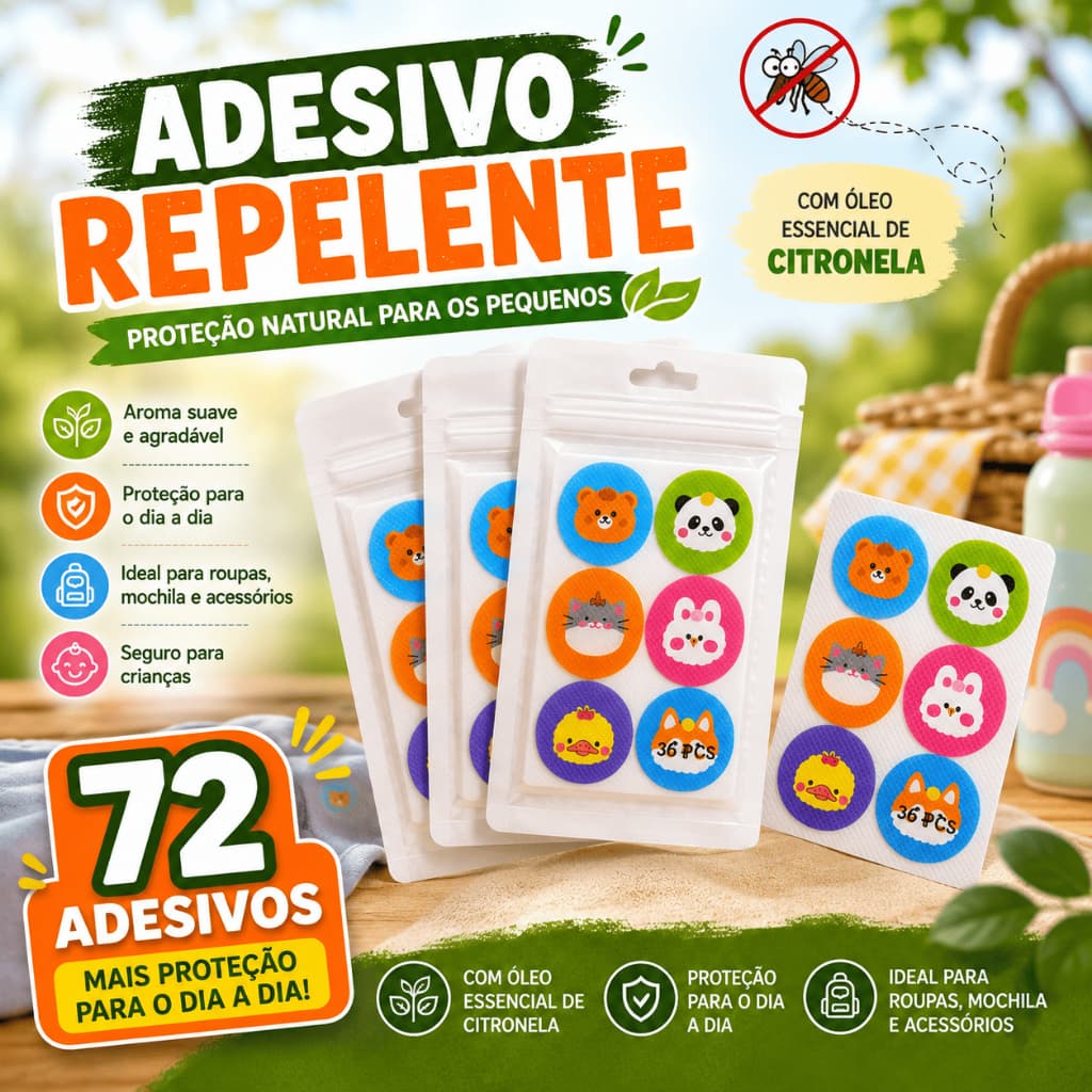 Kit 72/144 Adesivo Anti Mosquito Infantil Repelente Natural de Citronela para Crianças Bebês Sai Mosquito