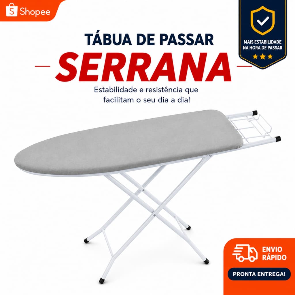 Tábua de Passar Roupa SERRANA 3 Alturas Suporte para Ferro