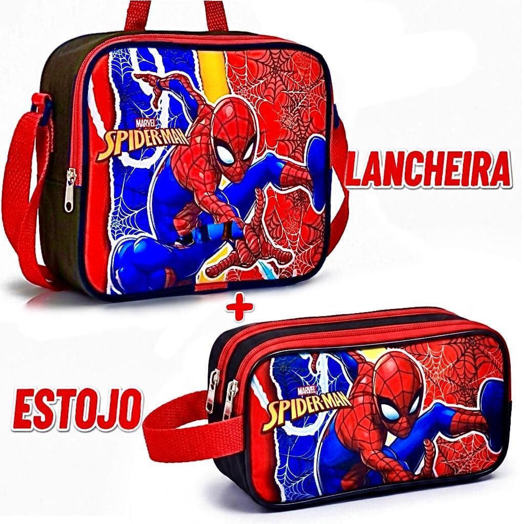 Kit Lancheira Térmica + Estojo Homem-Aranha Infantil Escolar
