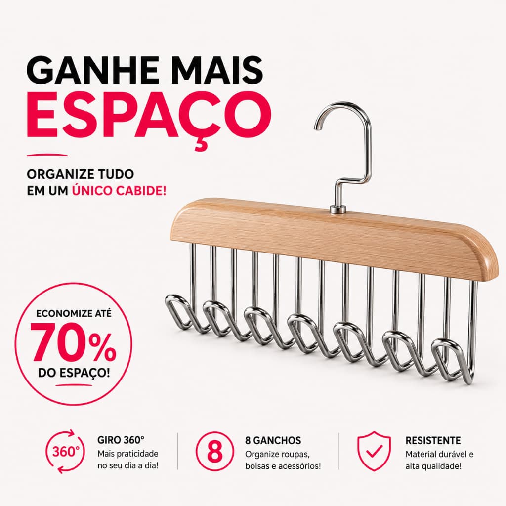Economize Espaço no Guarda-Roupa | Cabide 8 Ganchos para Roupas e Acessórios