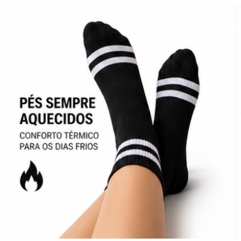 Meia Esportiva Cano Médio Unissex Preta com Listras | Confortável, Macia, Respirável | Academia, Casual e Dia a Dia