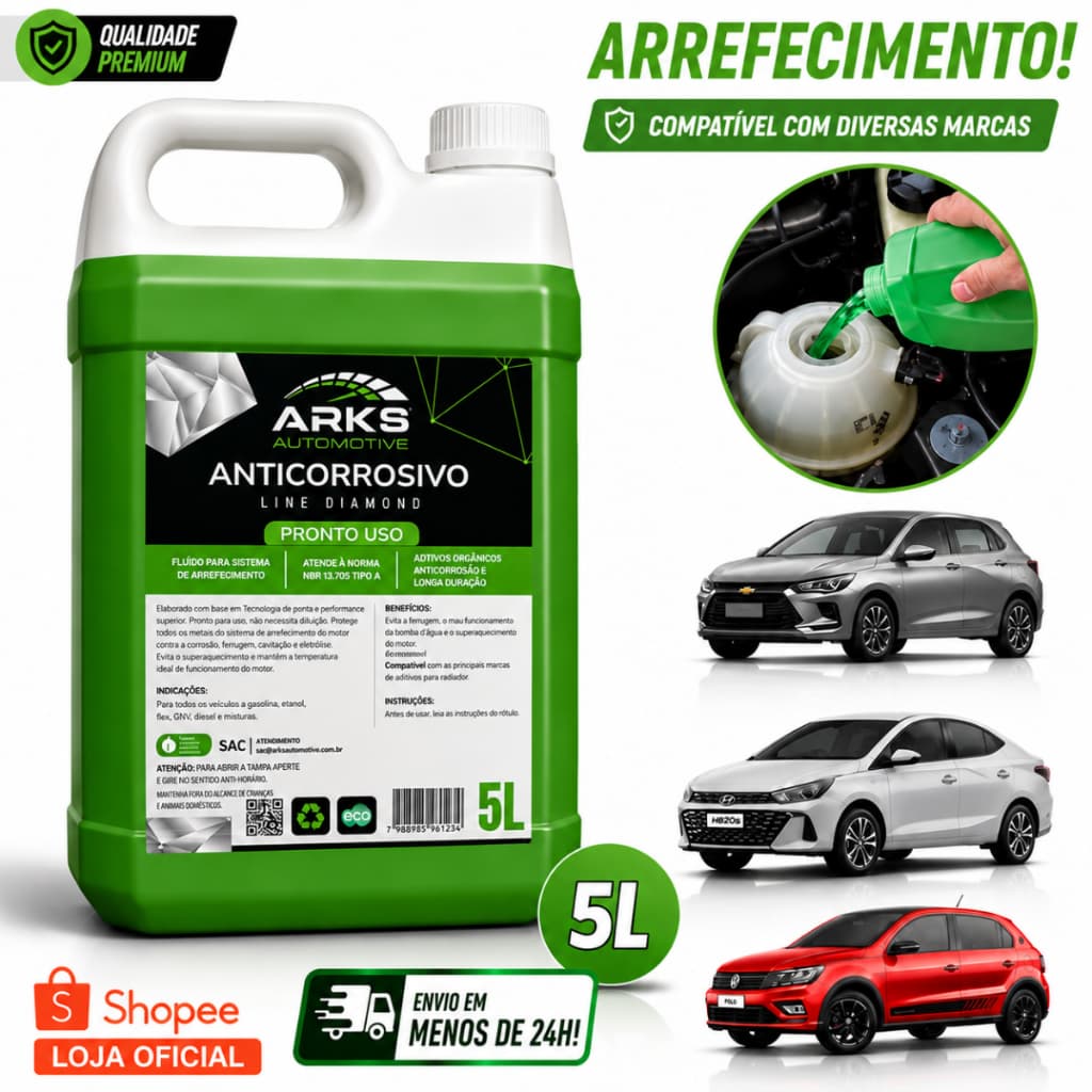 Aditivo Fluido Radiador Evita Ferrugem Corrosão 5l Verde Hb20 Hyundai Volks Verde
