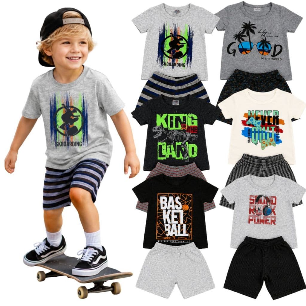Conjunto Infantil Menino Manga Curta Verão1 ao 10 Anos I Camiseta Algodão + Bermuda Infantil | Roupa Infantil Menino