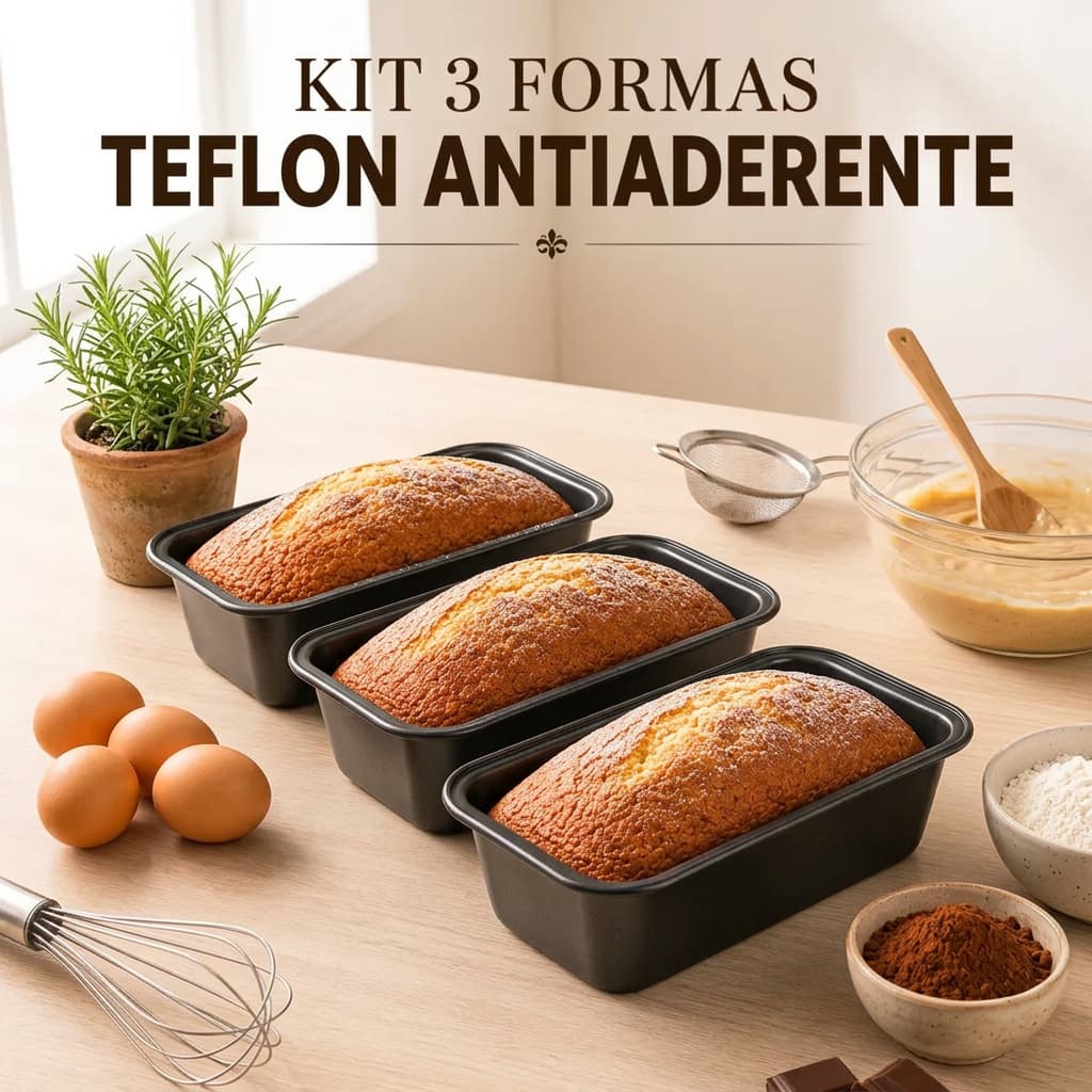 Kit 3 Formas De Bolo Inglês Antiaderente Teflon Assadeira Retangular Forno Cozinha