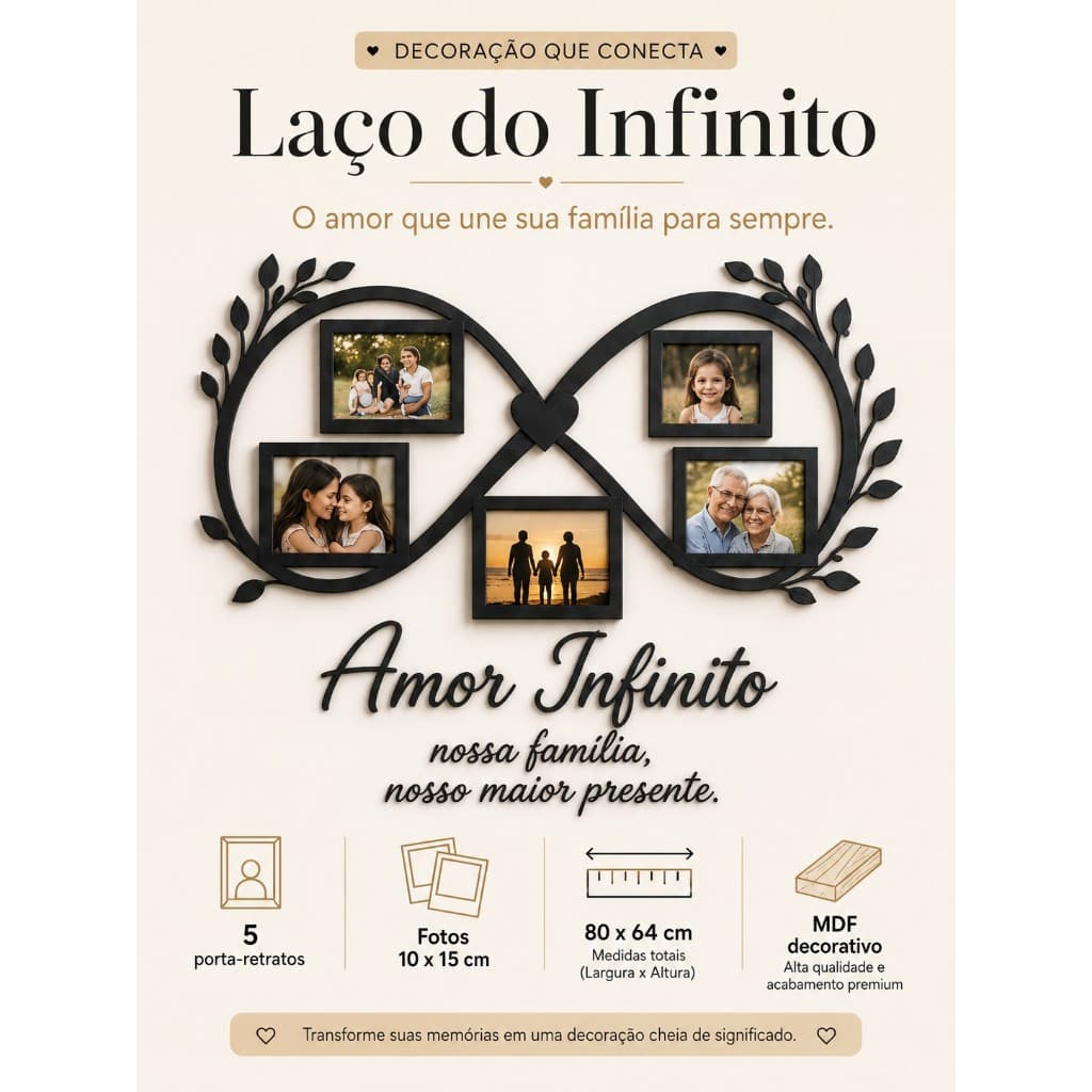Porta-Retratos 10x15 Laço do Infinito em MDF – Amor Infinito