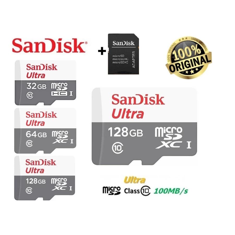 Cartão Memória Sandisk Micro Sd Ultra 1TB 512GB 256GB 128GB 64GB 32GB 16GB Classe 10 Adaptador SD 100mbs