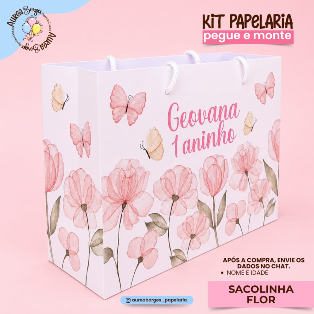 Sacolinha Personalizada Flor Jardim Papel Offset 180g 15x19,5x7cm Festa Aniversario